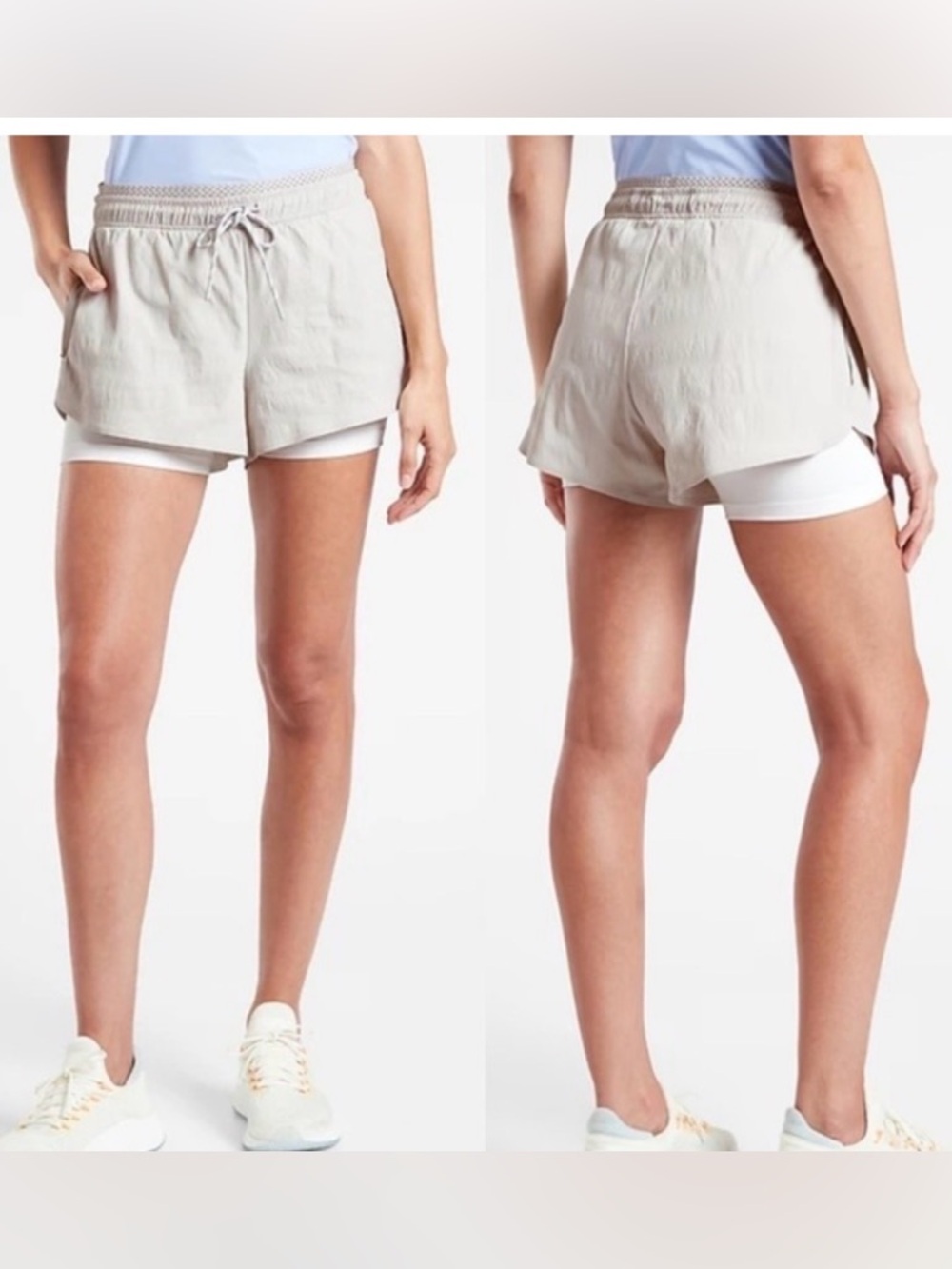 Athleta Trekkie Crest 2-in-1 Shortie Birch Gray Size 6 Lightweight Lined Shorts